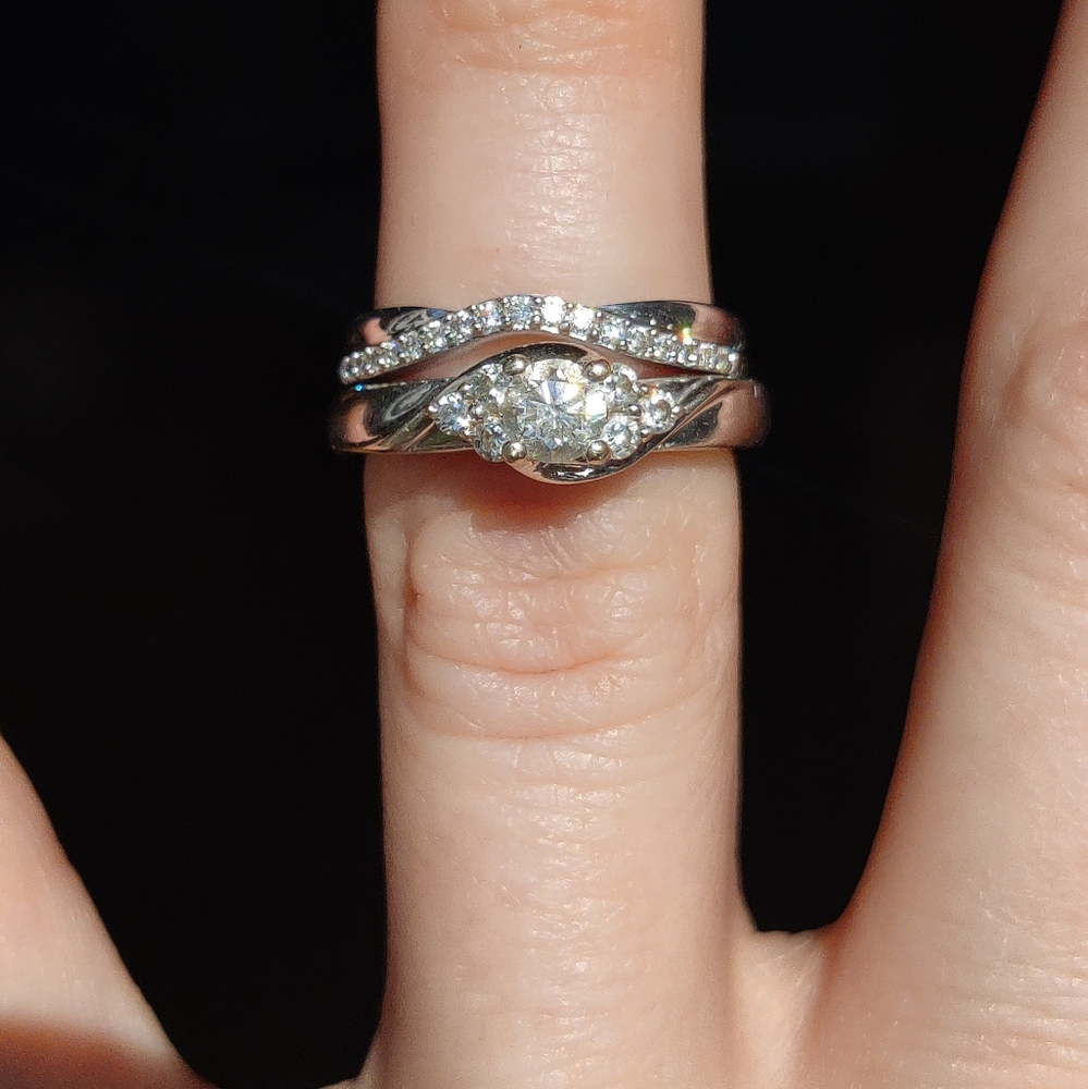 Gorge 1/2CTW Diamond 14K White Gold engagement ring & contour wedding band set